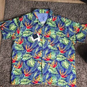 Tailorbyrd Collection Mens XL Bird of Paradise Monstera Floral Shirt NWT